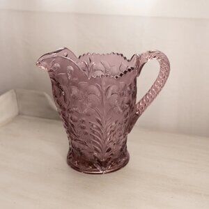 Vintage LE Smith Large Purple Pink Glass Dogwood Pitcher Floral Spring Decor